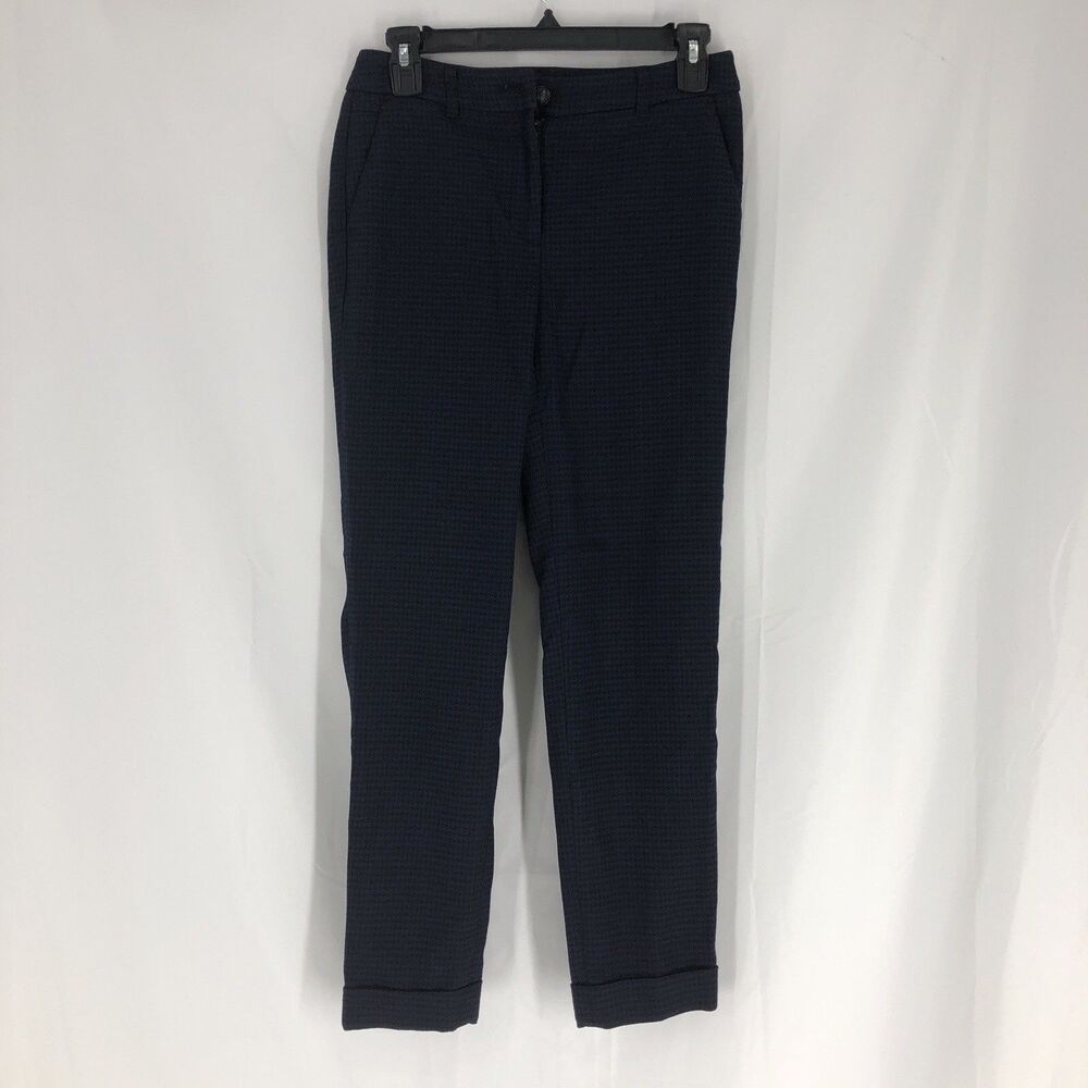 WHBM The Slim Ankle Womens Navy Houndstooth Cuffed Dress Suit Pants Sz 0